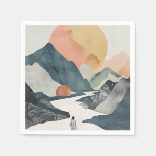 Celestial Boho Woman Golden Coral Mountain Journey Napkin