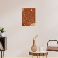 Celestial Boho Woman Line Art with Moon and Stars