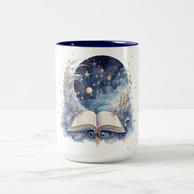 Celestial book design Two-Tone coffee mug (Center)