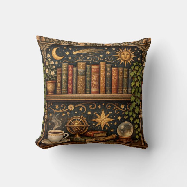 Celestial book lovers shelf   throw pillow (Front)