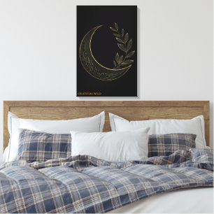 Celestial Botanical Crescent Gold Canvas Wall Art