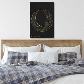 Celestial Botanical Crescent Gold Canvas Wall Art