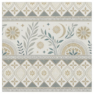 Celestial Botanical Folk Art Seamless Pattern Fabric