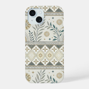 Celestial Botanical Folk Art Seamless Pattern iPhone 15 Case