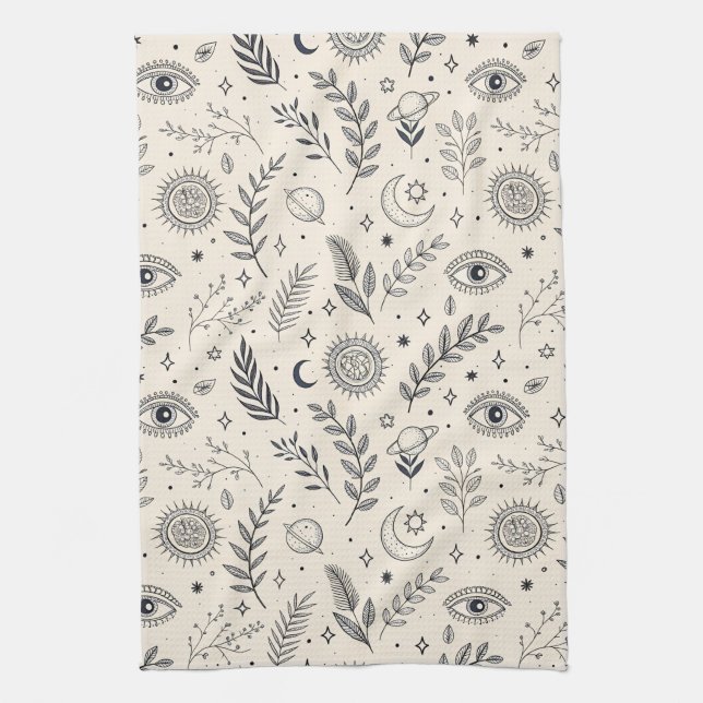 Celestial Botanical Pattern (5) Kitchen Towel (Vertical)