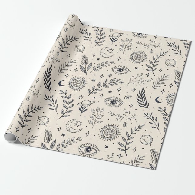 Celestial Botanical Pattern (5) Wrapping Paper (Unrolled)
