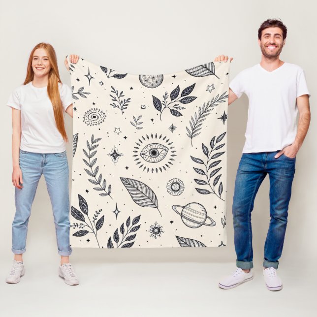 Celestial Botanical Pattern (6) Fleece Blanket (In Situ)