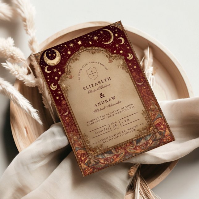 Celestial Burgundy Baroque Wedding Invitation (Creator Uploaded)