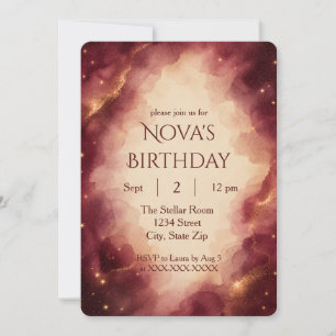 Celestial Burgundy Gold Birthday Invitation
