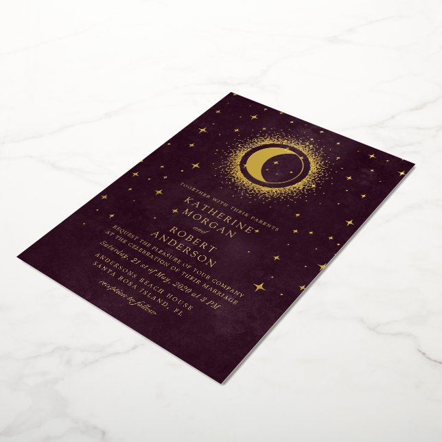 Celestial Burgundy Gold Moon And Stars Wedding (Rotated)