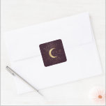 Celestial Burgundy Gold Moon And Stars Wedding Square Sticker<br><div class="desc">Our "Celestial Burgundy Wedding" collection features a beautiful gold crescent moon with matching gold stars and borders in various designs on a velvet burgundy background paired with elegant fonts. Easy for you to customize and you can choose among many items from this collection in our store.</div>