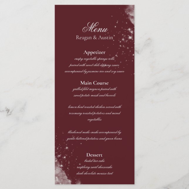 Celestial Burgundy Starlight Menu (Front)