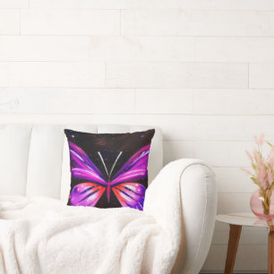Celestial butterfly black  background  throw pillow