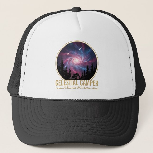 Celestial Camper Galaxy Night Scene Trucker Hat (Front)