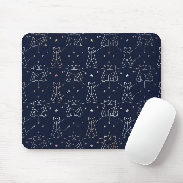 Celestial Cat Constellation Navy Blue Mouse Pad (With Mouse)