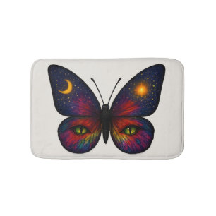 Celestial Cat-Eye Butterfly Colorful Sun Moon Boho Bath Mat