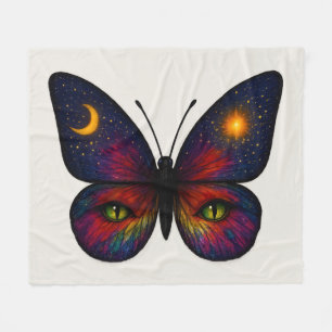 Celestial Cat-Eye Butterfly Colorful Sun Moon Boho Fleece Blanket