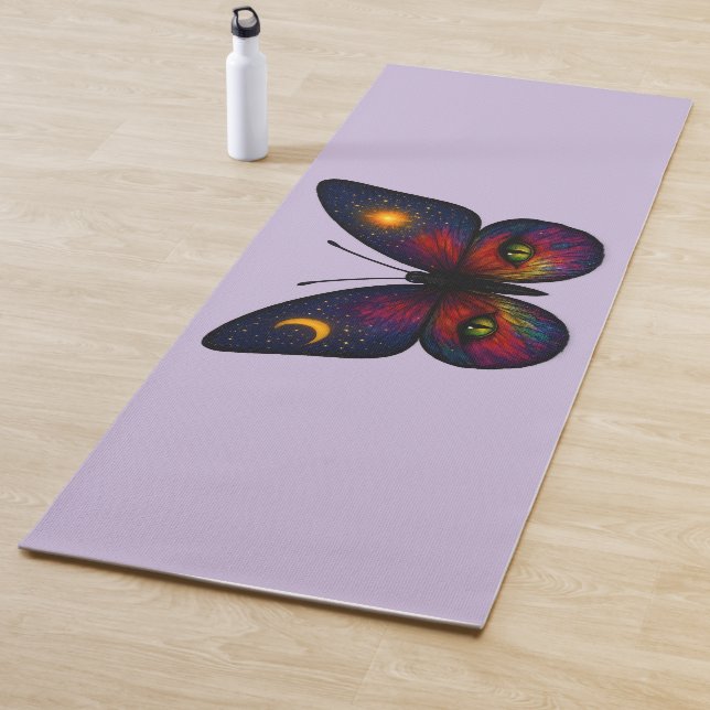 Celestial Cat-Eye Butterfly Lavender Sun Moon Boho Yoga Mat (In Situ)