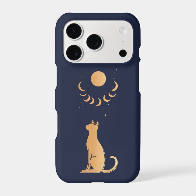 Celestial Cat Moon Phases Gold iPhone Case (Back)
