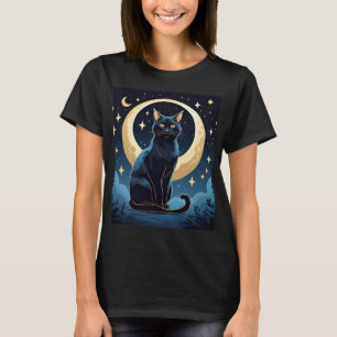 Celestial Cat T-Shirt – Mystic Moon & Stars Under 