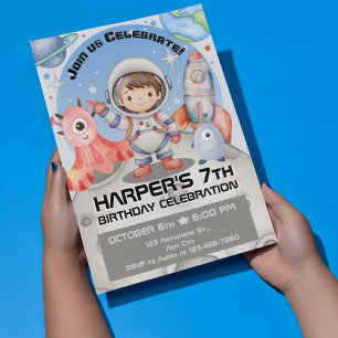 Celestial Celebration: Light Blue Astronaut Invitation