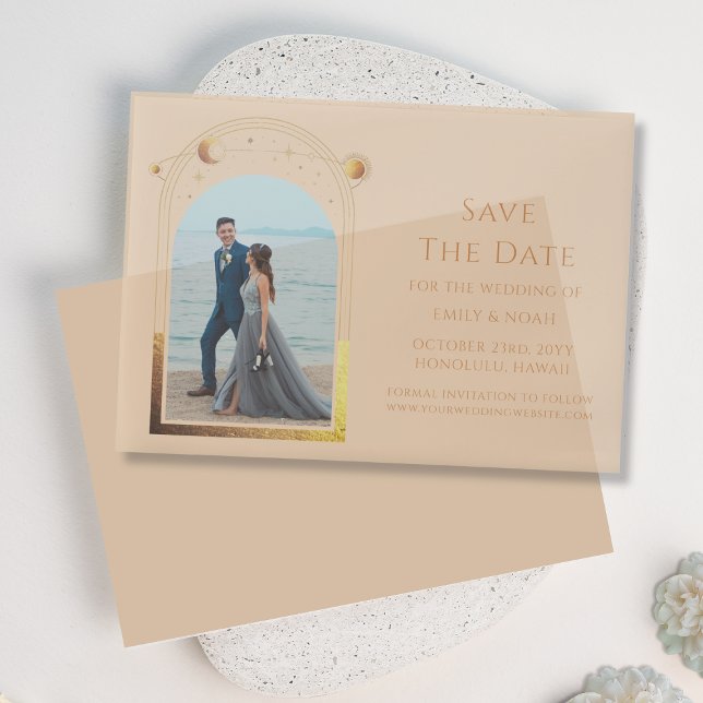 Celestial Champagne Gold Photo Save The Date Vellum Invitations (Creator Uploaded)