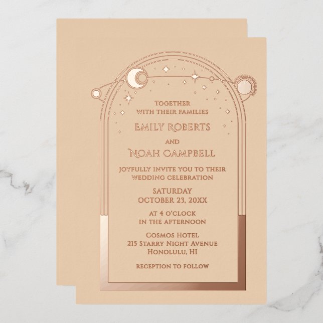 Celestial Champagne Gold Sun Moon Stars Wedding (Front/Back)