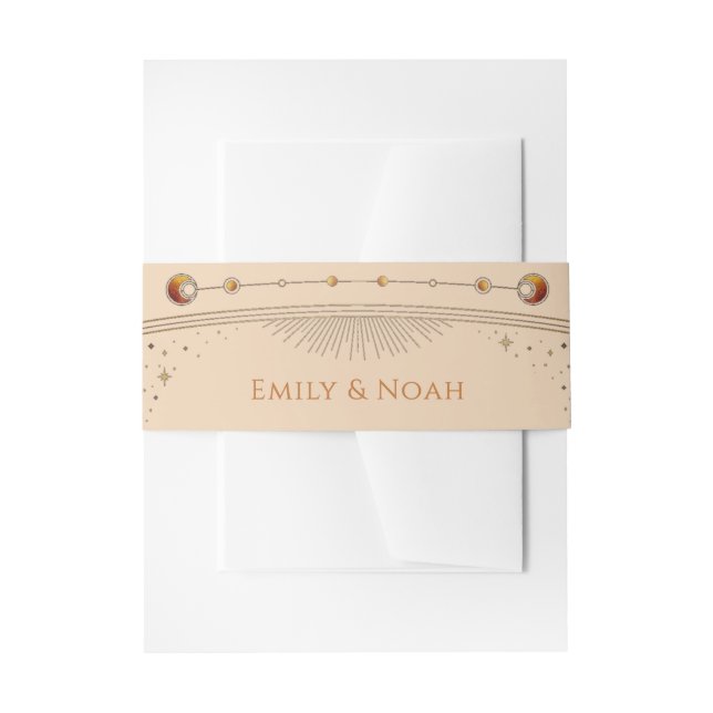Celestial Champagne Gold Sun Moon Stars Wedding  Invitation Belly Band (Front Example)