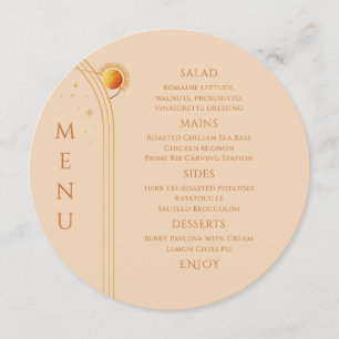 Celestial Champagne Gold Sun Moon Stars Wedding Menu