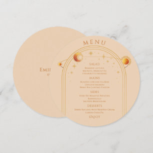Celestial Champagne Gold Sun Moon Stars Wedding Menu