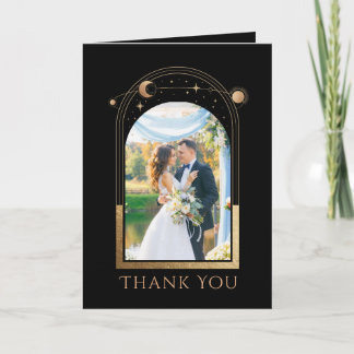 Celestial Chic Black Star Moon Photo Wedding Thank You Card