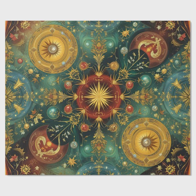 Celestial Christmas Gold Starburst Wrapping Paper (Flat)