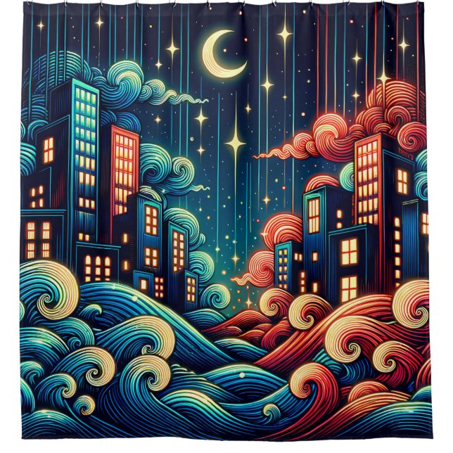 “Celestial Cityscape with Whimsical Waves” (Front)
