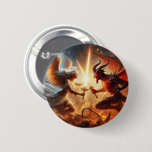 Celestial Clash: Red & Gold 2 Inch Round Button