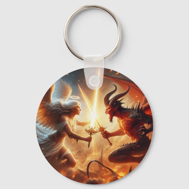 Celestial Clash: Red & Gold Keychain (Front)