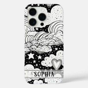 Celestial Clouds Stars Doodle Personalized iPhone 16 Pro Case