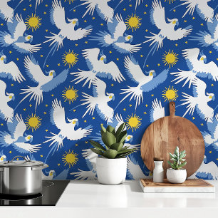 Celestial Cockatoos on Blue Wallpaper
