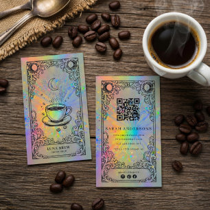 Celestial Coffee Shop Vintage Holographic Business Card