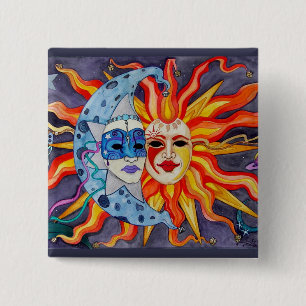Celestial Comedy and Tragedy 2 Inch Square Button
