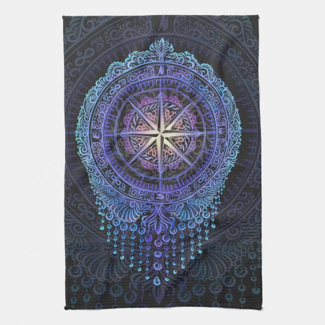 Celestial Compass Mandala Kitchen Towel (Vertical)