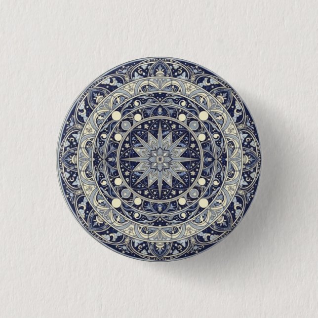 Celestial Compass Mandala Star Pattern Art 1 Inch Round Button (Front)