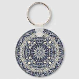 Celestial Compass Mandala Star Pattern Art Keychain