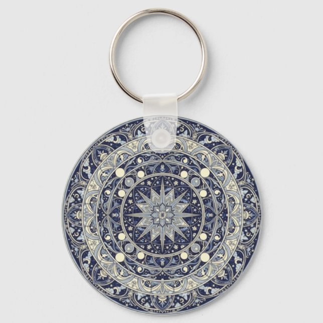 Celestial Compass Mandala Star Pattern Art Keychain (Front)