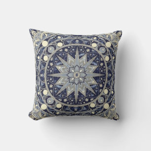 Celestial Compass Mandala Star Pattern Art Throw Pillow