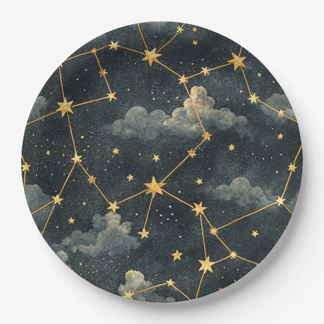 Celestial Constellation Star Pattern (1) Paper Plate (Front)