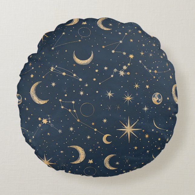 Celestial Constellation - Starry Night (1) Round Pillow (Front)