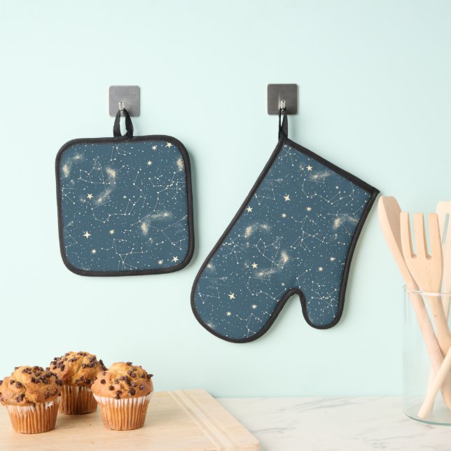 Celestial Constellation - Starry Night (2) Oven Mitt & Pot Holder Set (Insitu(Hanging))