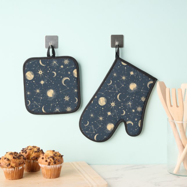 Celestial Constellation - Starry Night (3) Oven Mitt & Pot Holder Set (Insitu(Hanging))