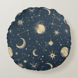 Celestial Constellation - Starry Night (3) Round Pillow