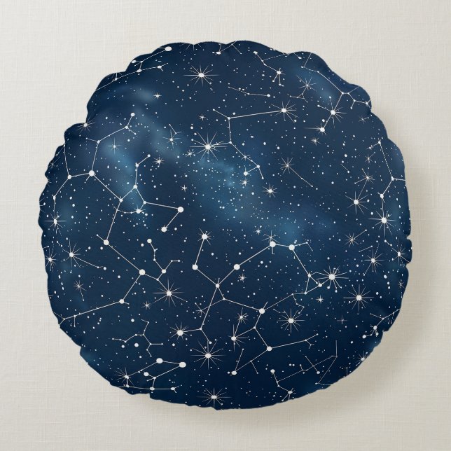 Celestial Constellation - Starry Night (4) Round Pillow (Front)